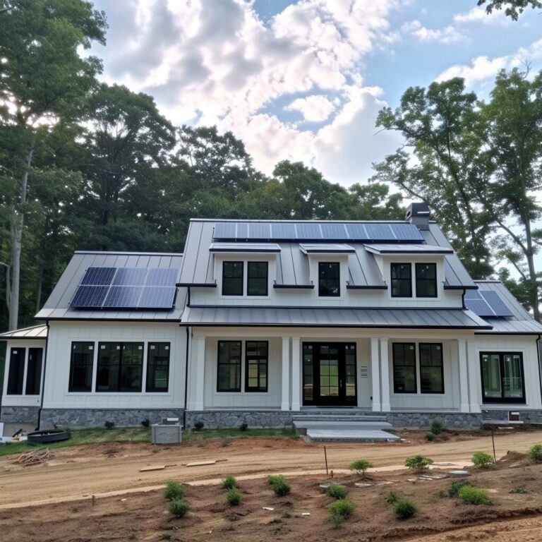 Modern house with solar panels installed on the roof, showcasing renewable energy use in residential architecture by employee Steve